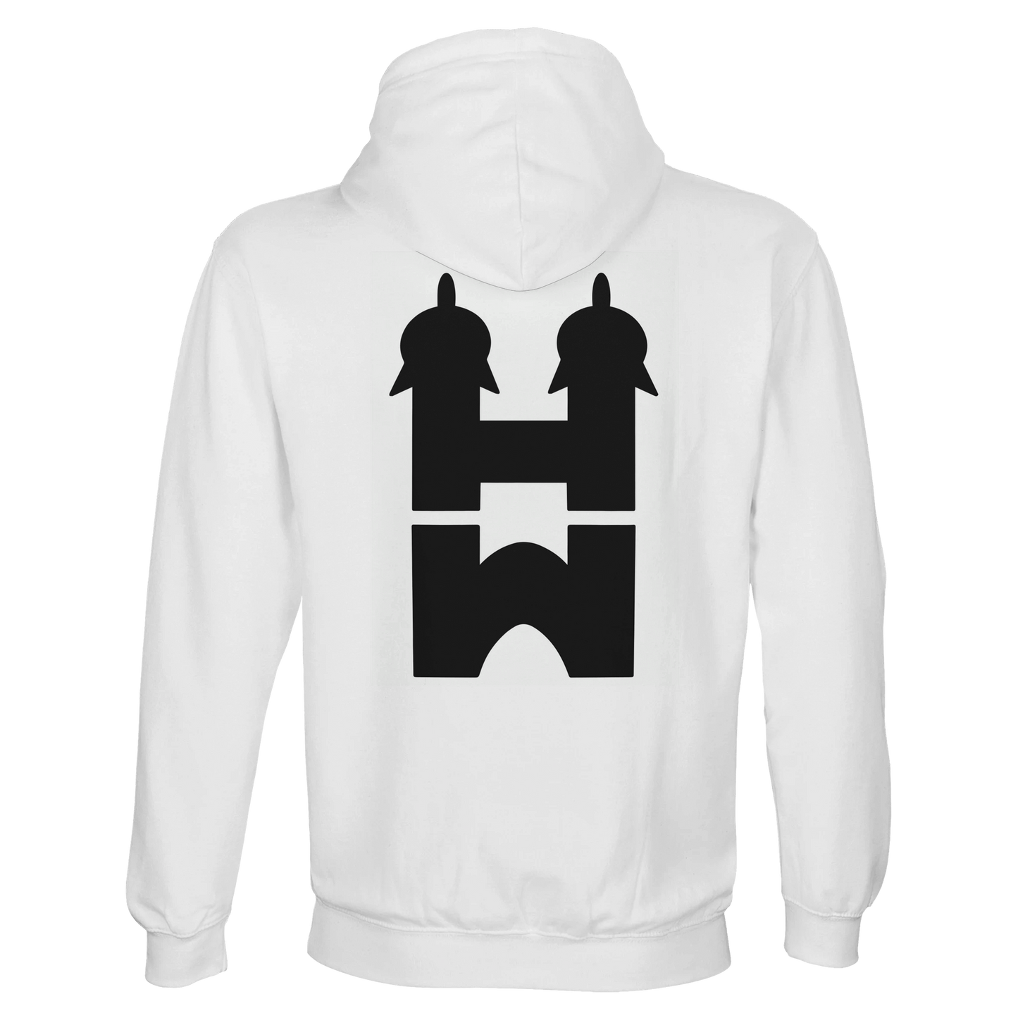 Der HeidelbergWerk Pulli in weiß von hinten mit dem HW logo
